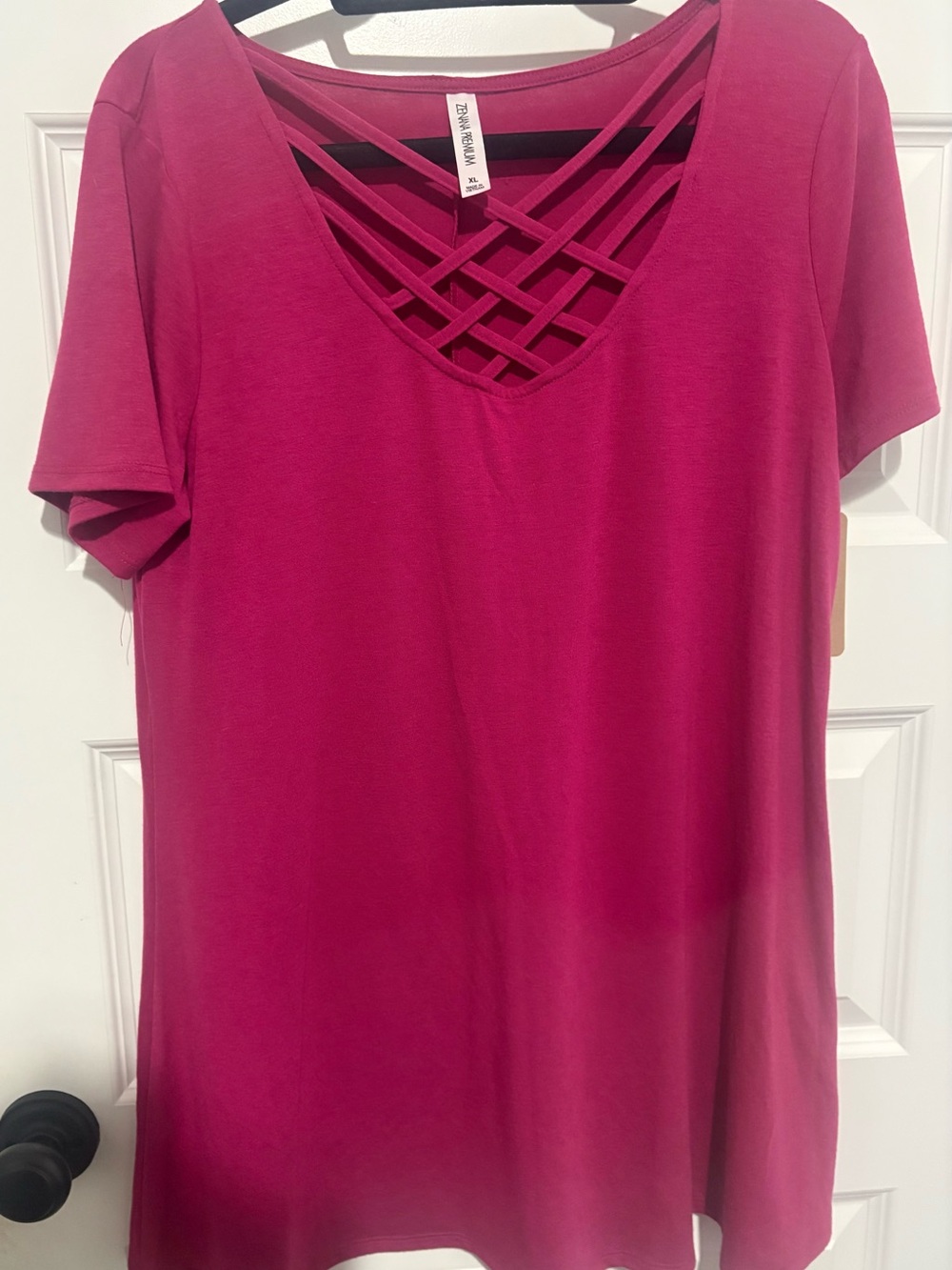 NWT Zenana Premium Raspberry Crisscross V-Neck Short Sleeve Top